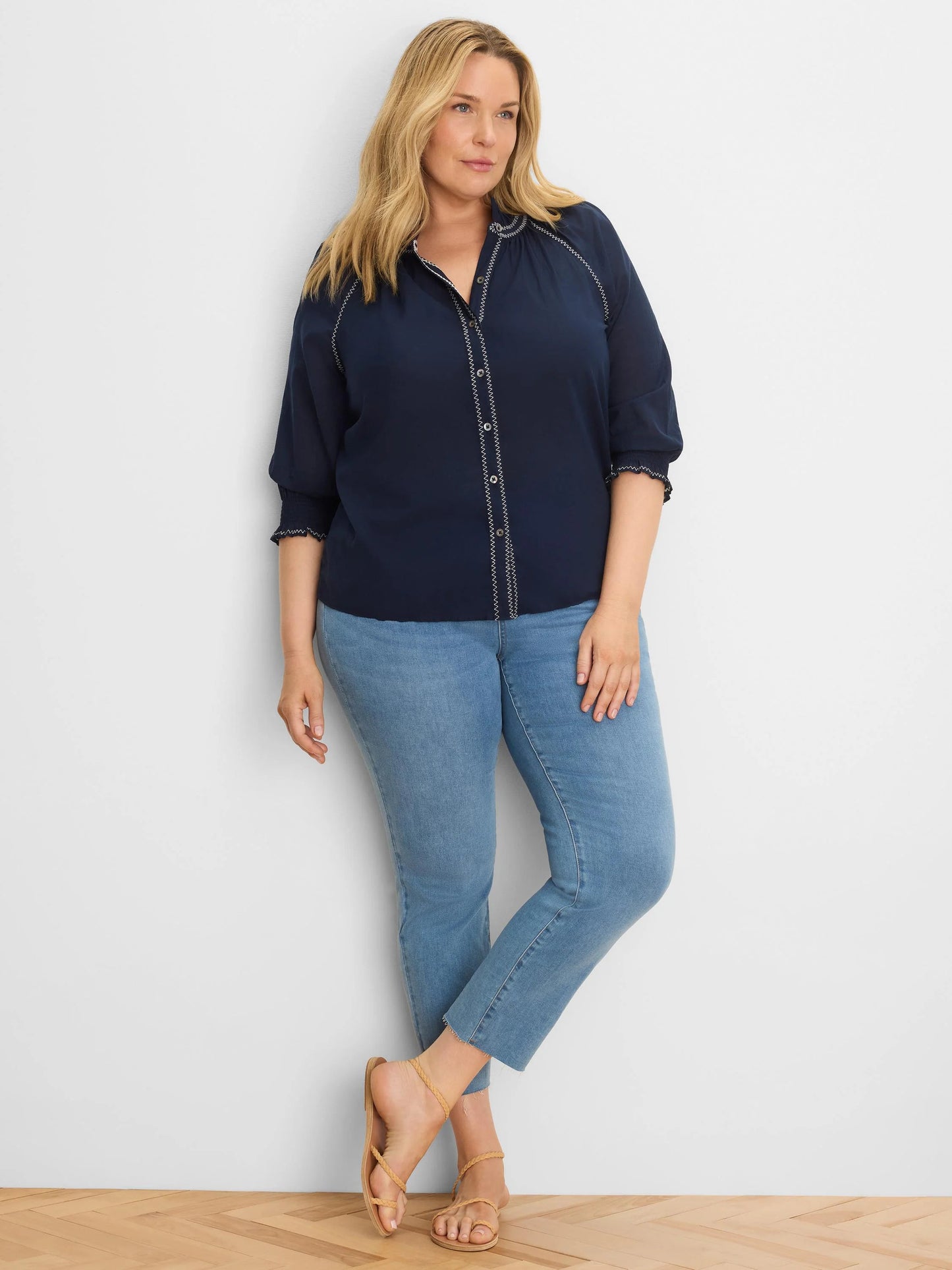 Zig Zag Stitch Cotton Crinkle Shirt