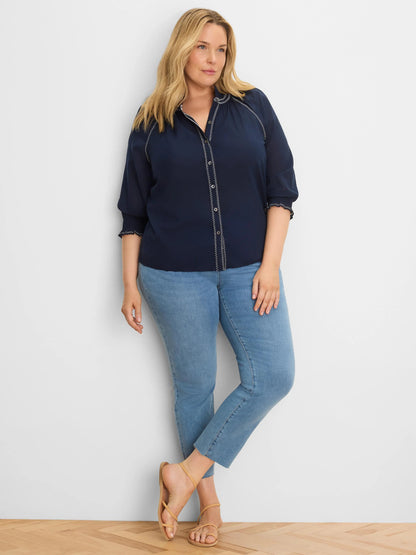 Zig Zag Stitch Cotton Crinkle Shirt