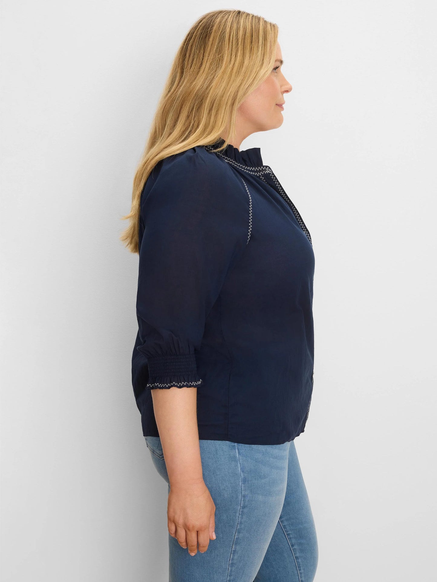 Zig Zag Stitch Cotton Crinkle Shirt