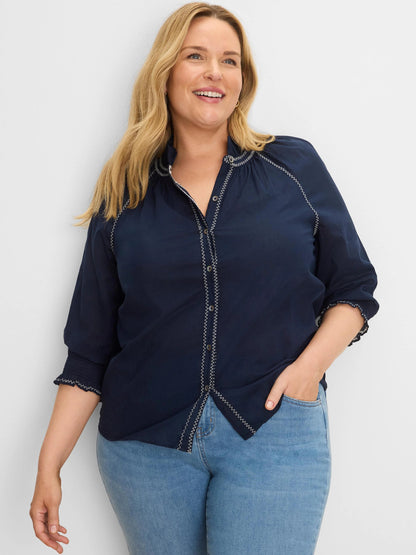 Zig Zag Stitch Cotton Crinkle Shirt
