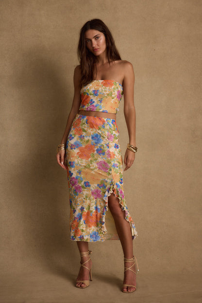 Marisol Floral Mesh Strapless Crop Top