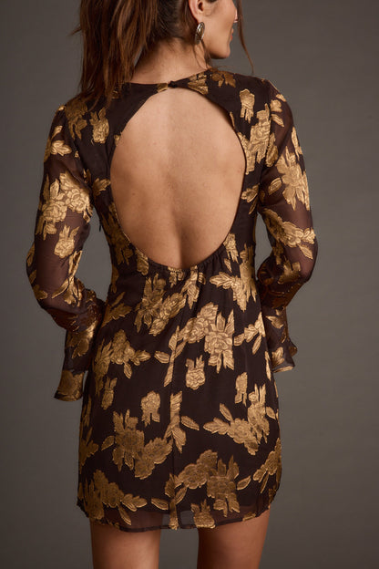 Marissa Gold and Black Floral Mini Dress