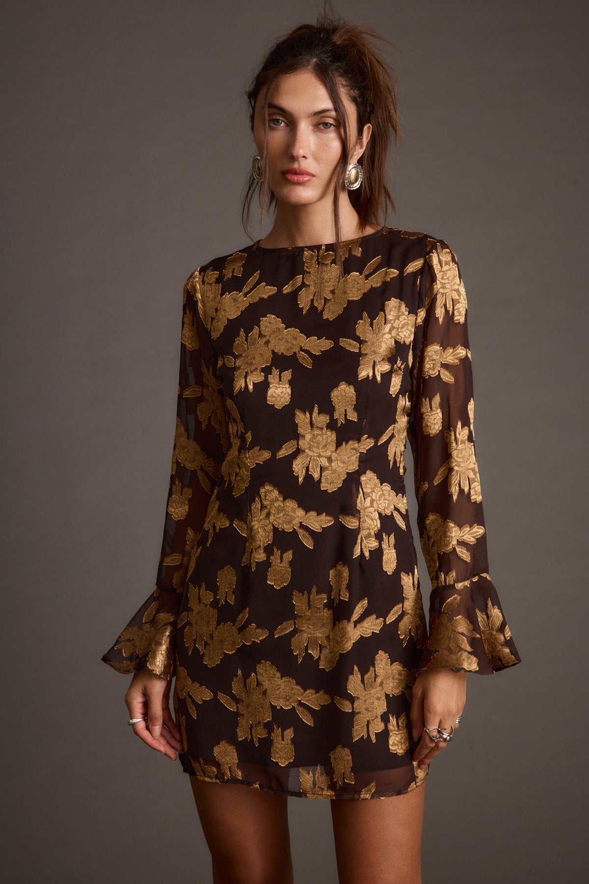 Marissa Gold and Black Floral Mini Dress