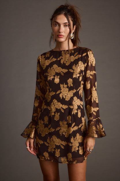 Marissa Gold and Black Floral Mini Dress