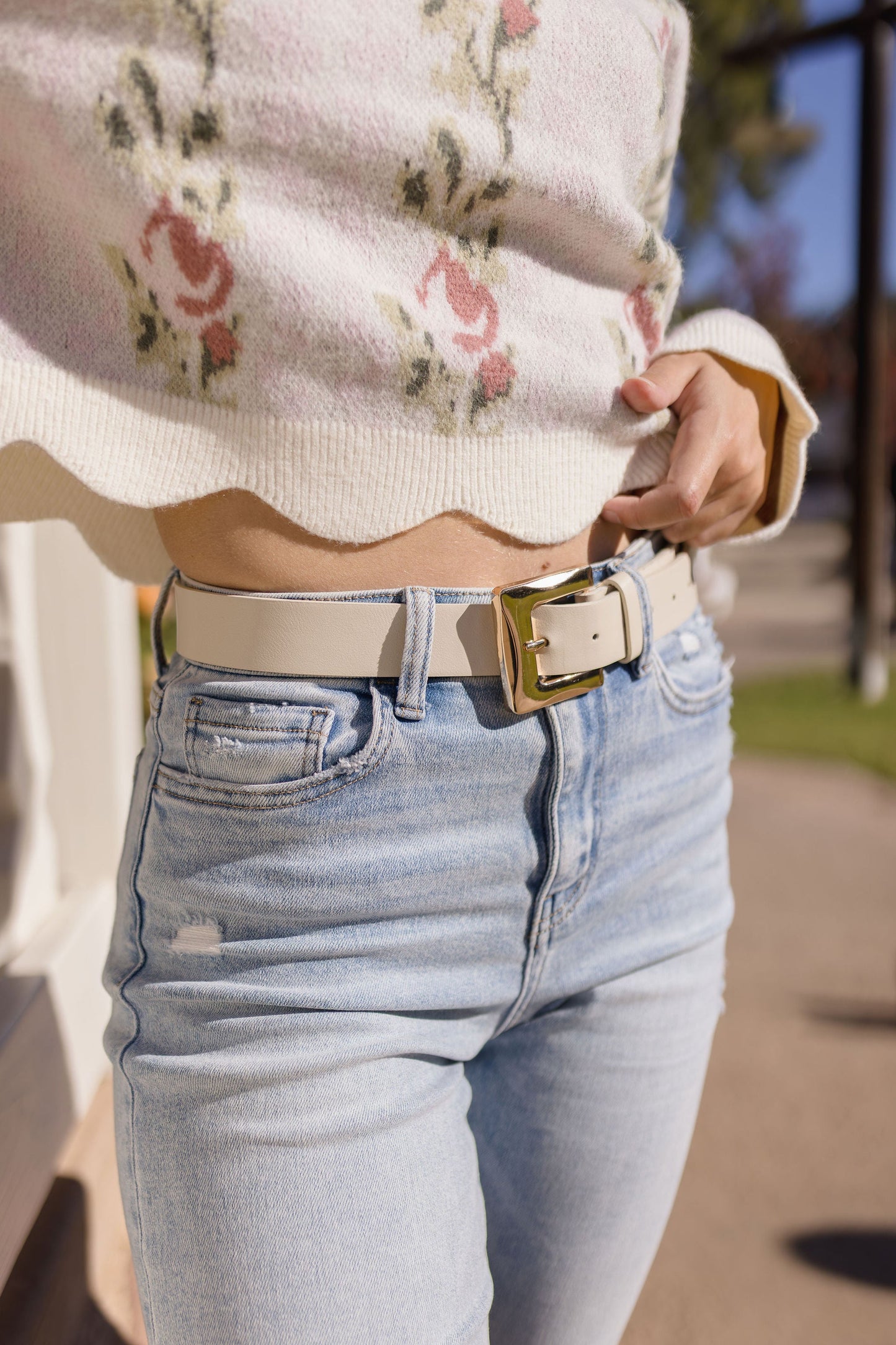 Briarlee Faux Suede Rectangle Buckle Belt White