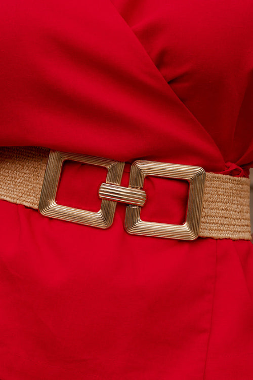 Shaina Large Metal Ring Woven Belt Natural