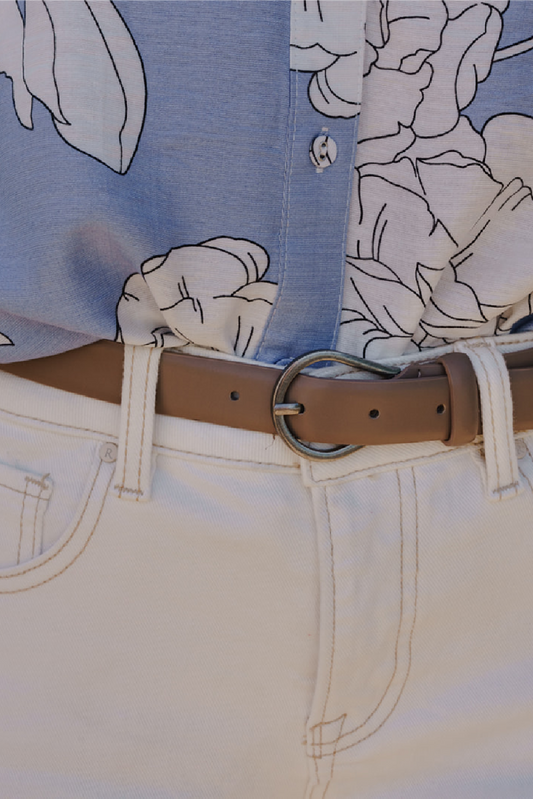 Tala Faux Leather Pear Metal Buckle Belt Taupe