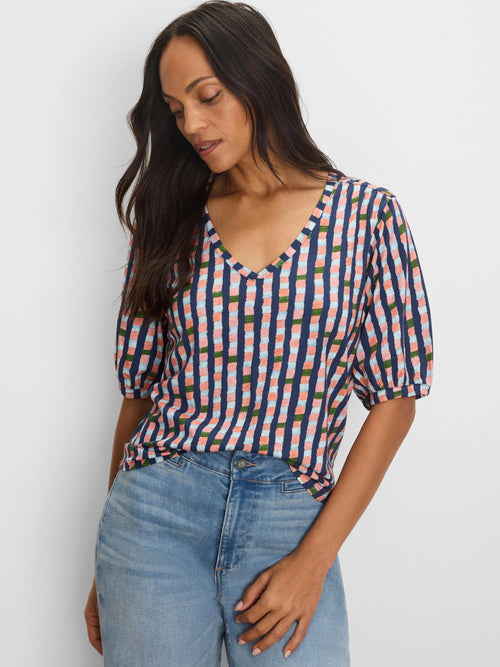 NZT Elbow Sleeve Reef Stripe V-Neck Tee