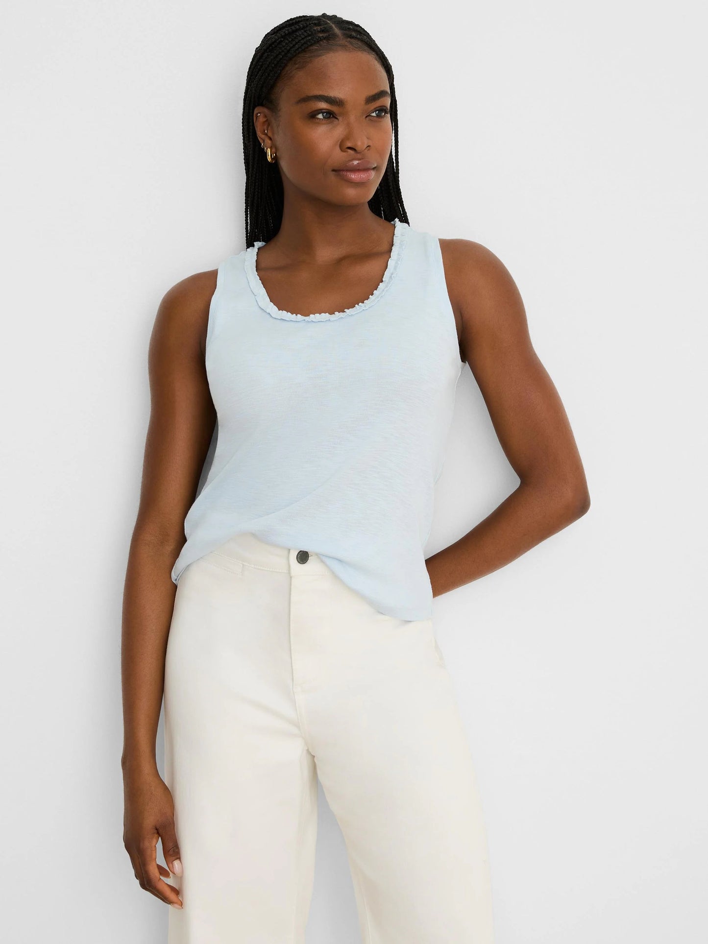 NZT Ruffle Neck Cotton Slub Layer Tank
