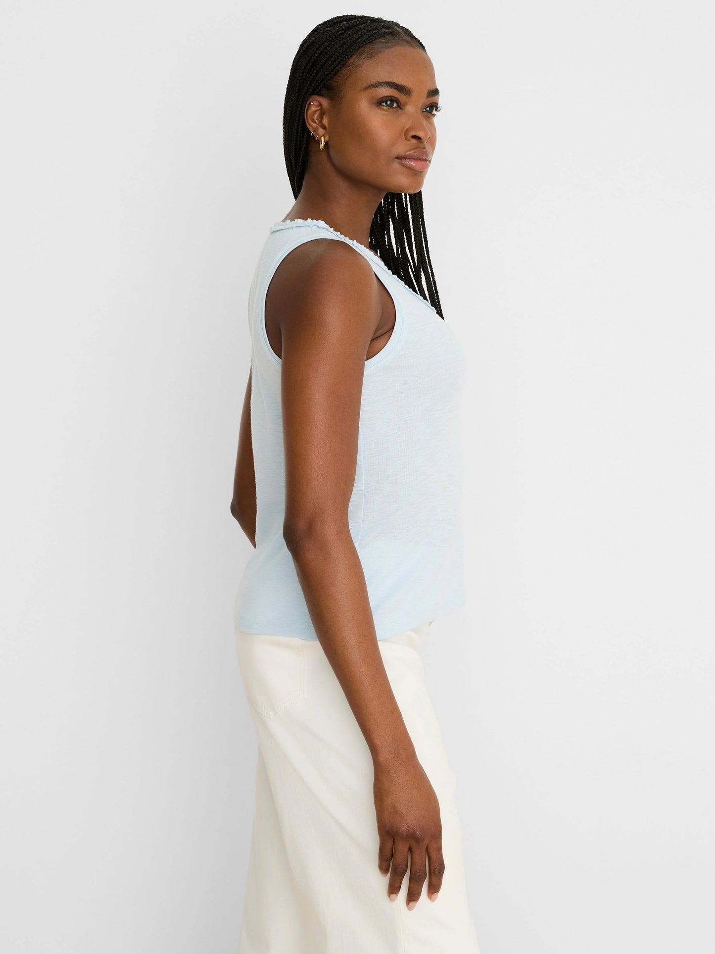 NZT Ruffle Neck Cotton Slub Layer Tank
