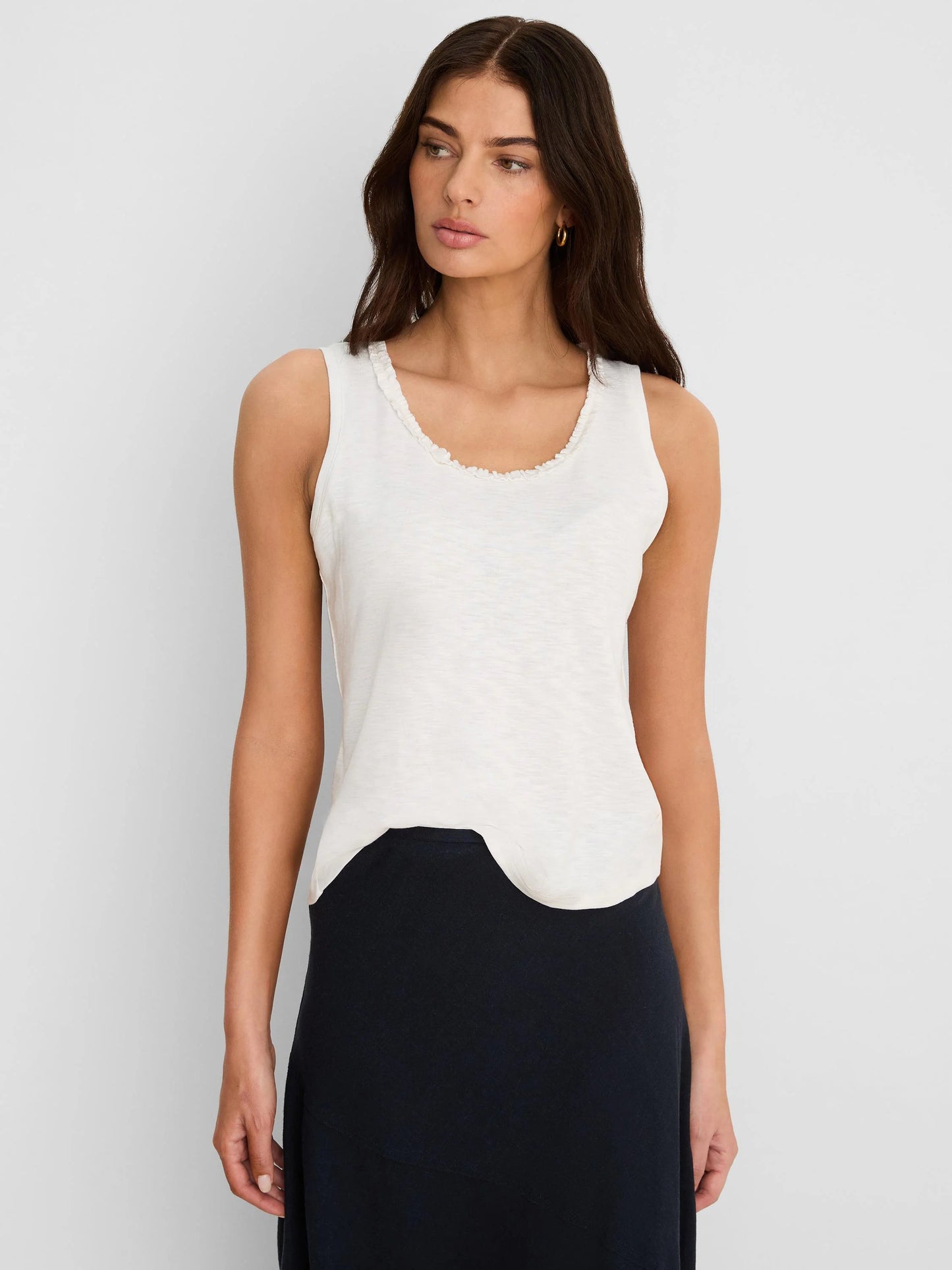 NZT Ruffle Neck Cotton Slub Layer Tank