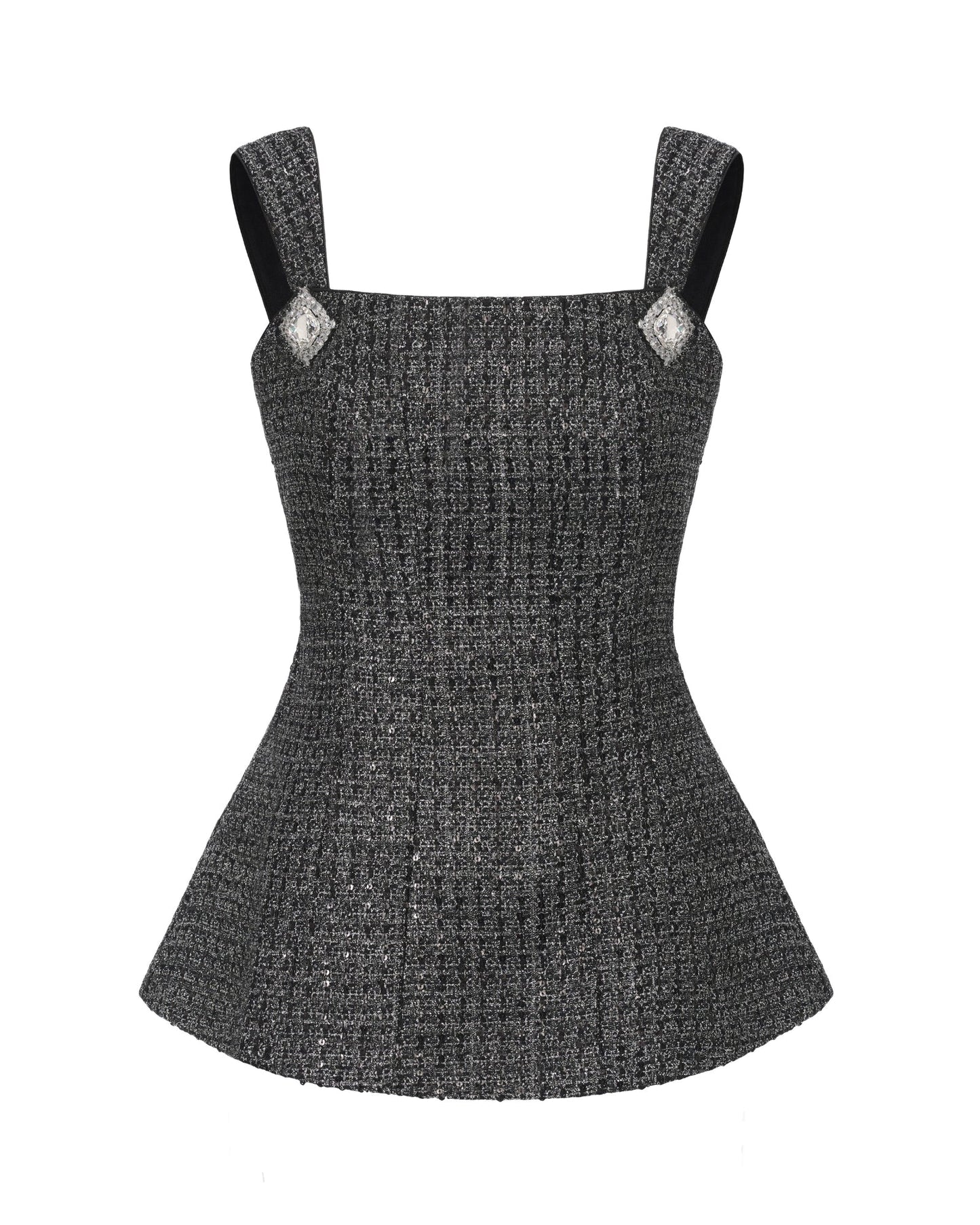 Annabella Textured Woven Black & Silver Bow Top