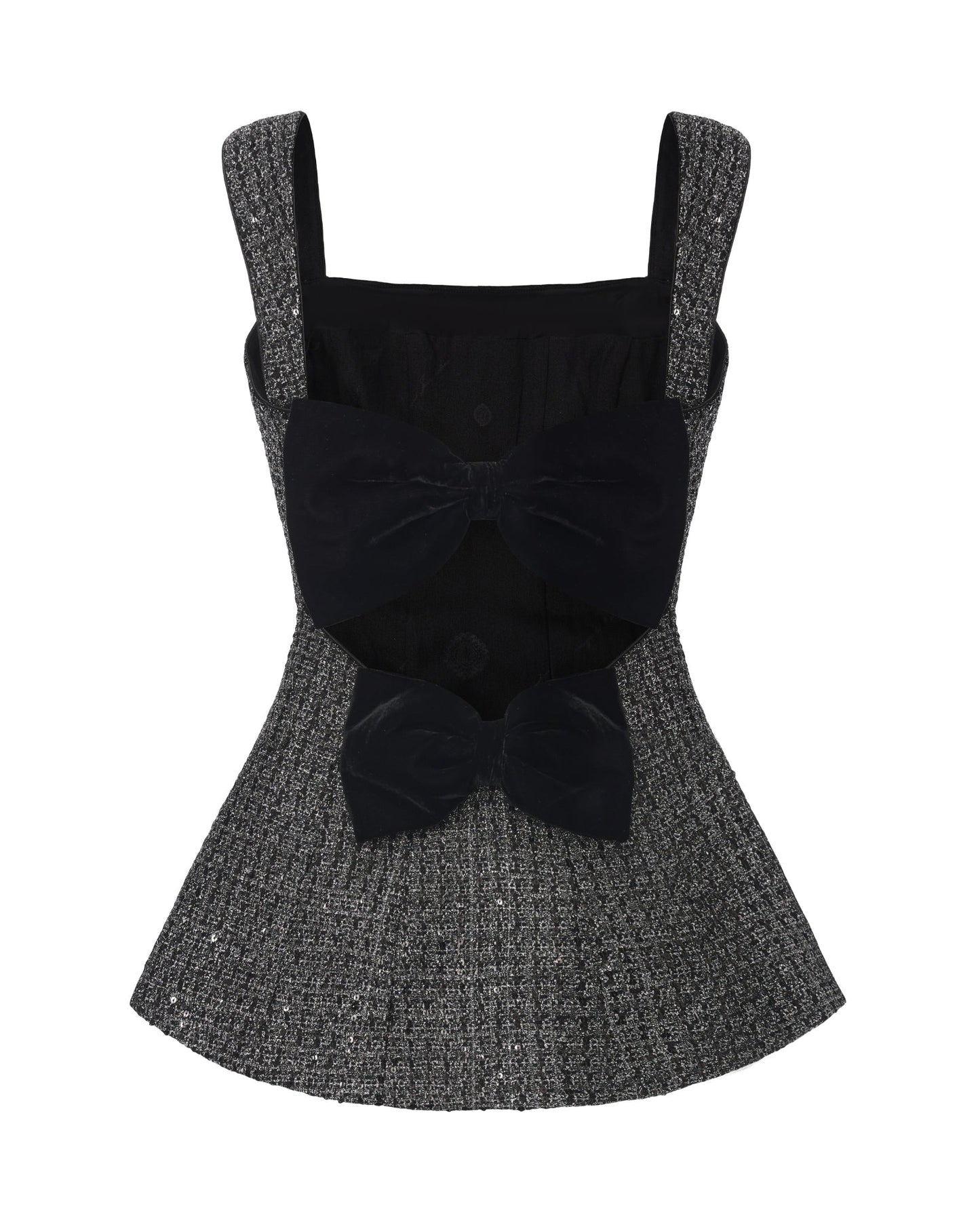 Annabella Textured Woven Black & Silver Bow Top