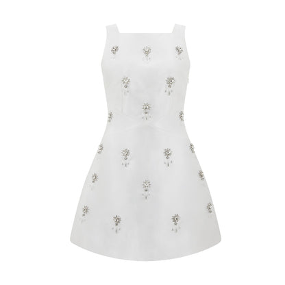 V-Back Satin Crystal Mini Dress