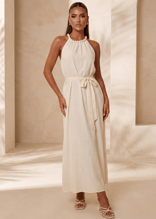 One More Day Floaty Tie Detail Maxi Dress - Beige