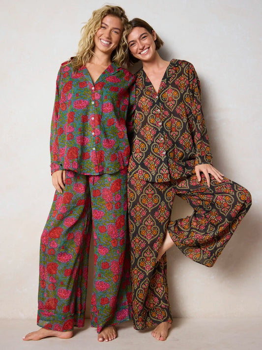 Dreamy Cotton Pajama Set - Charcoal Willow Medallion