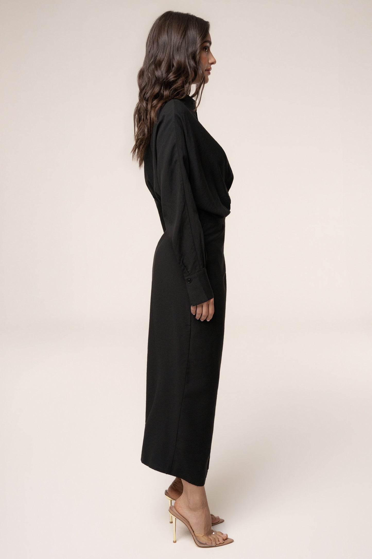 Black Skyline Wrap Midi Dress