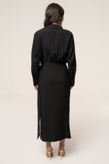 Black Skyline Wrap Midi Dress