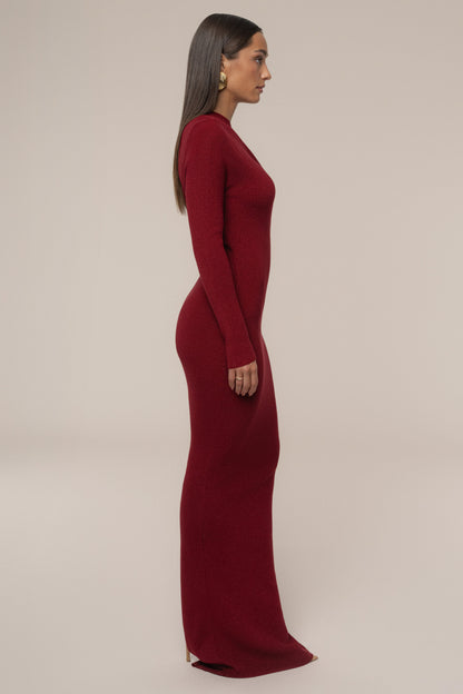 Red Night Shimmers Asymmetrical Maxi Dress