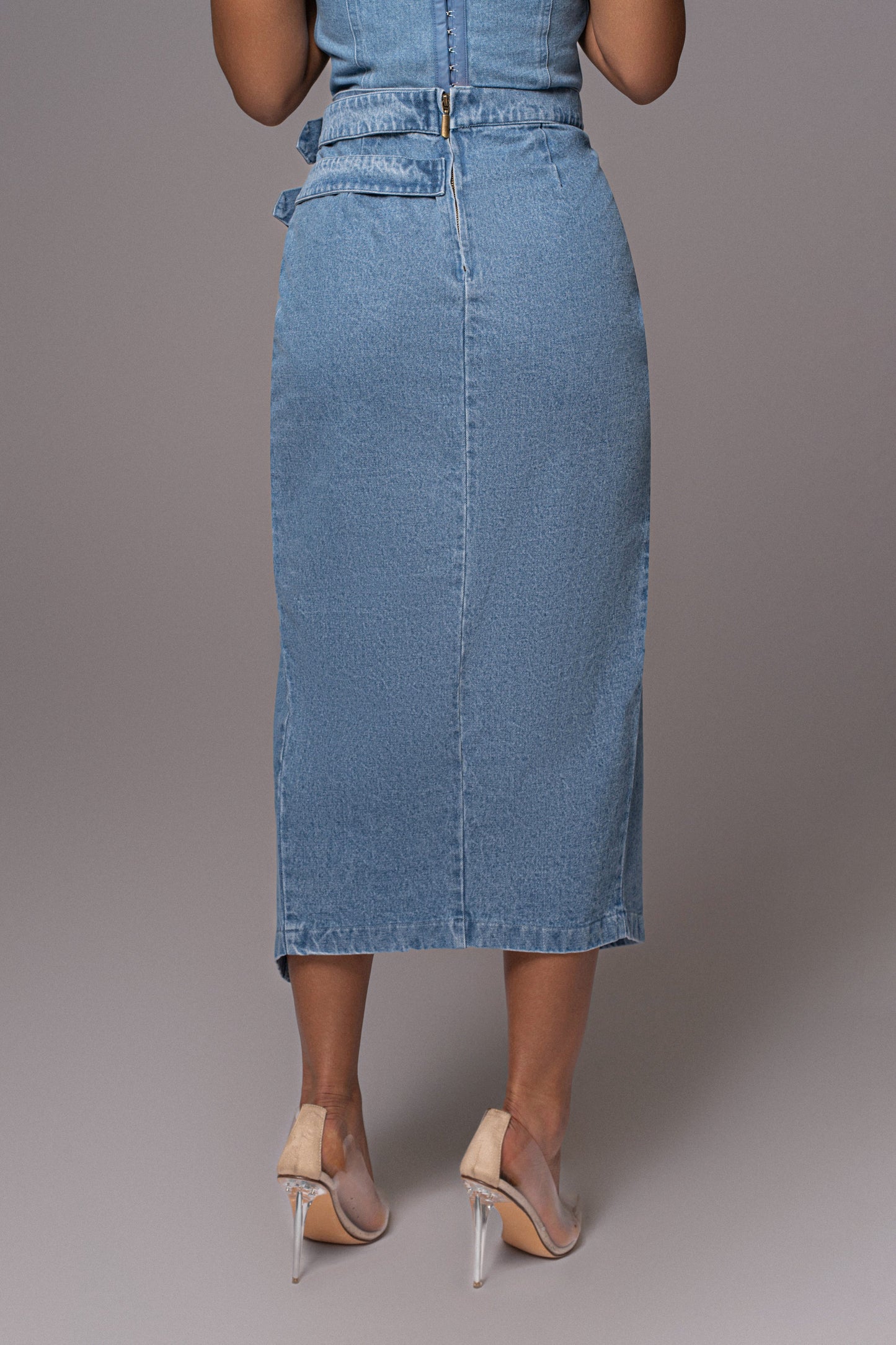 Medium Wash Gisele Denim Slit Skirt