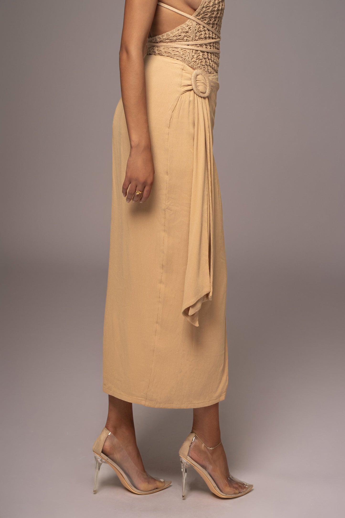 Khaki Athea Drape Maxi Skirt