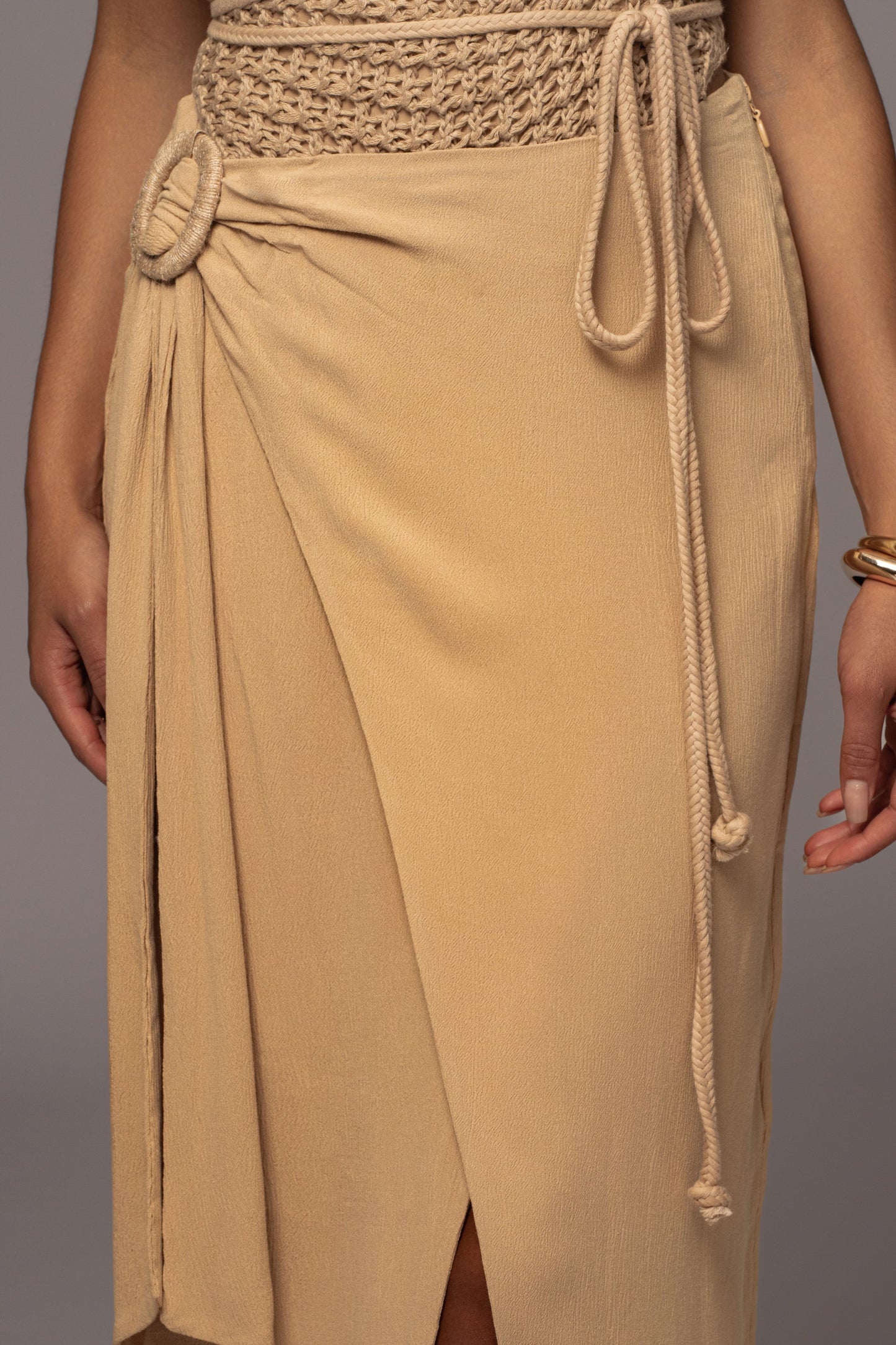 Khaki Athea Drape Maxi Skirt