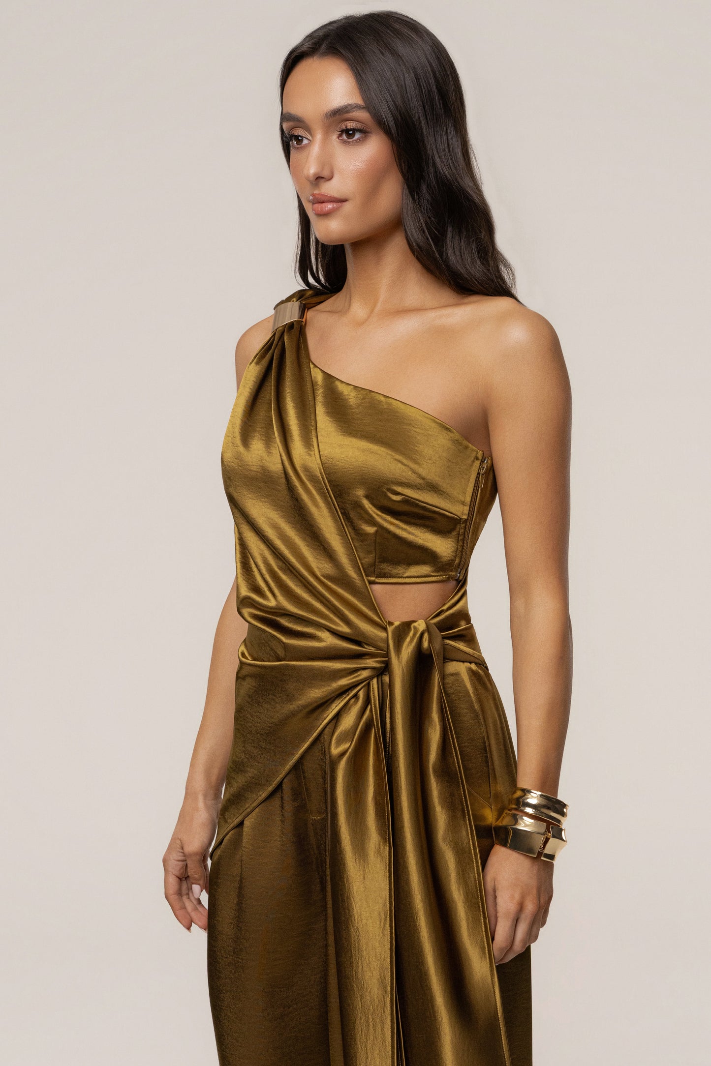Olive Palmera Satin Top