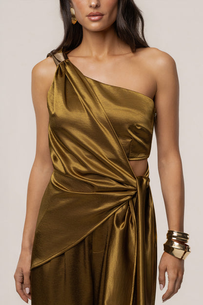 Olive Palmera Satin Top