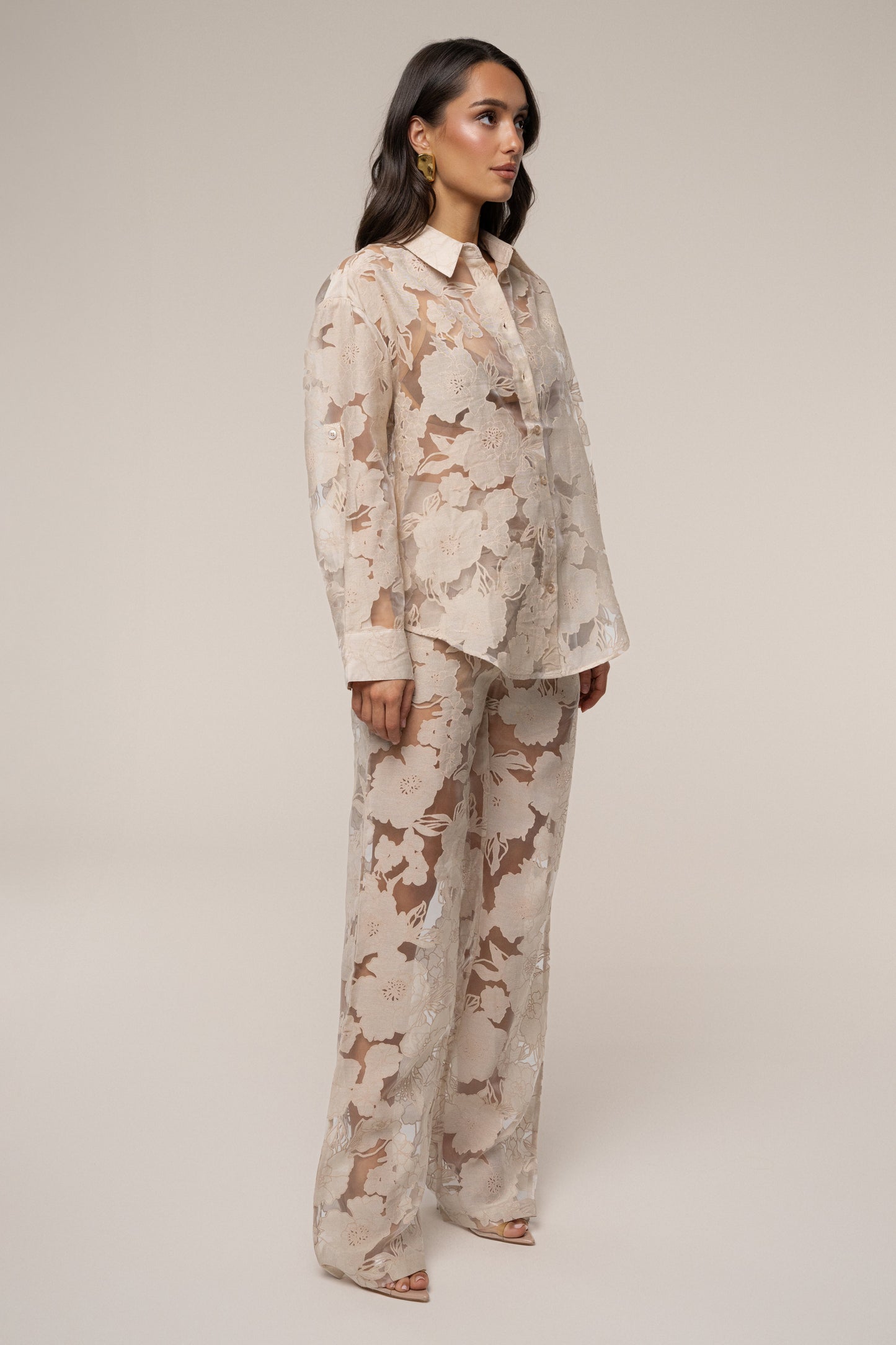 PRE-ORDER Beige Organza Floral Pant