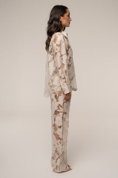 PRE-ORDER Beige Organza Floral Pant