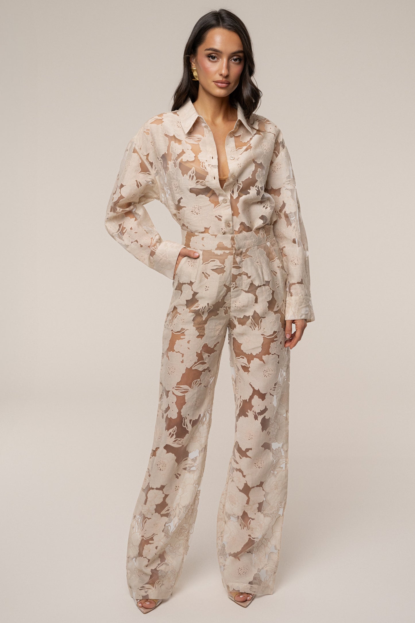 PRE-ORDER Beige Organza Floral Pant