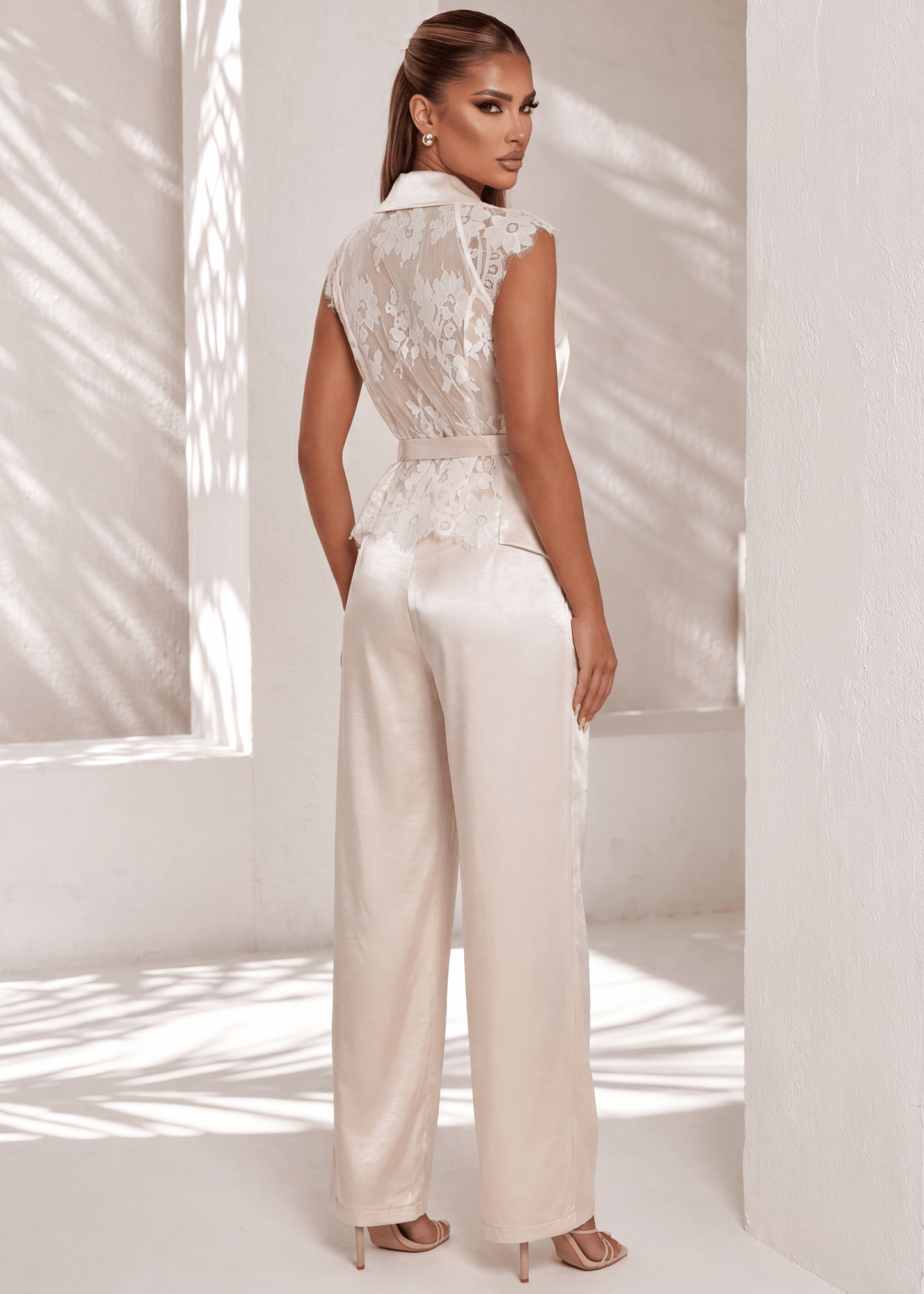 Never Yours Satin Two Piece - Beige