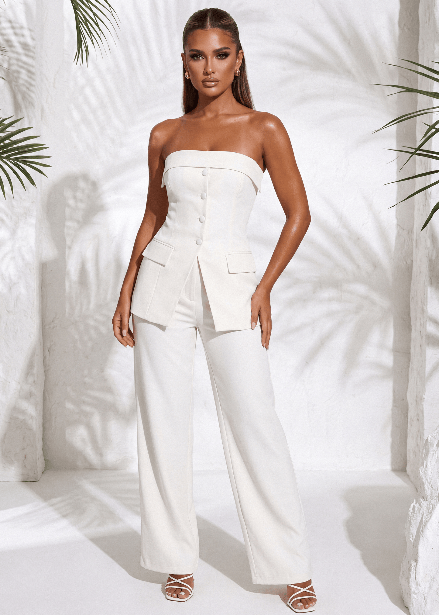 Polished Presence Strapless Tailored Top - Ivory