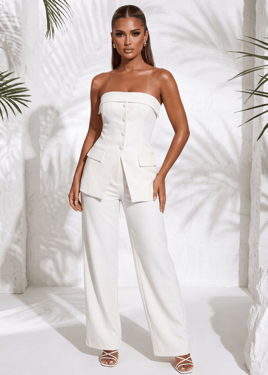 Polished Presence Strapless Tailored Top - Ivory