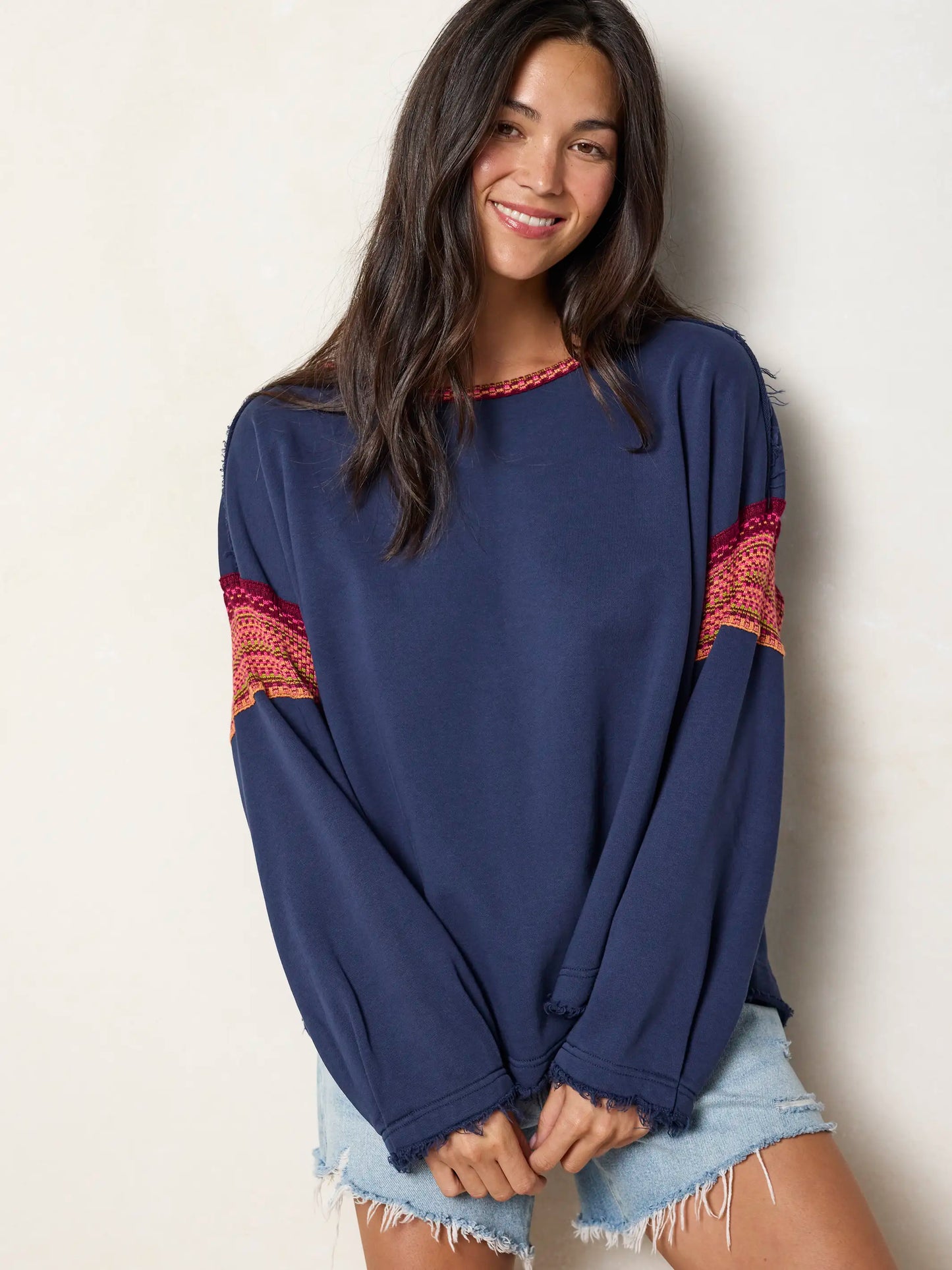 Knit Trim Sweatshirt - Navy