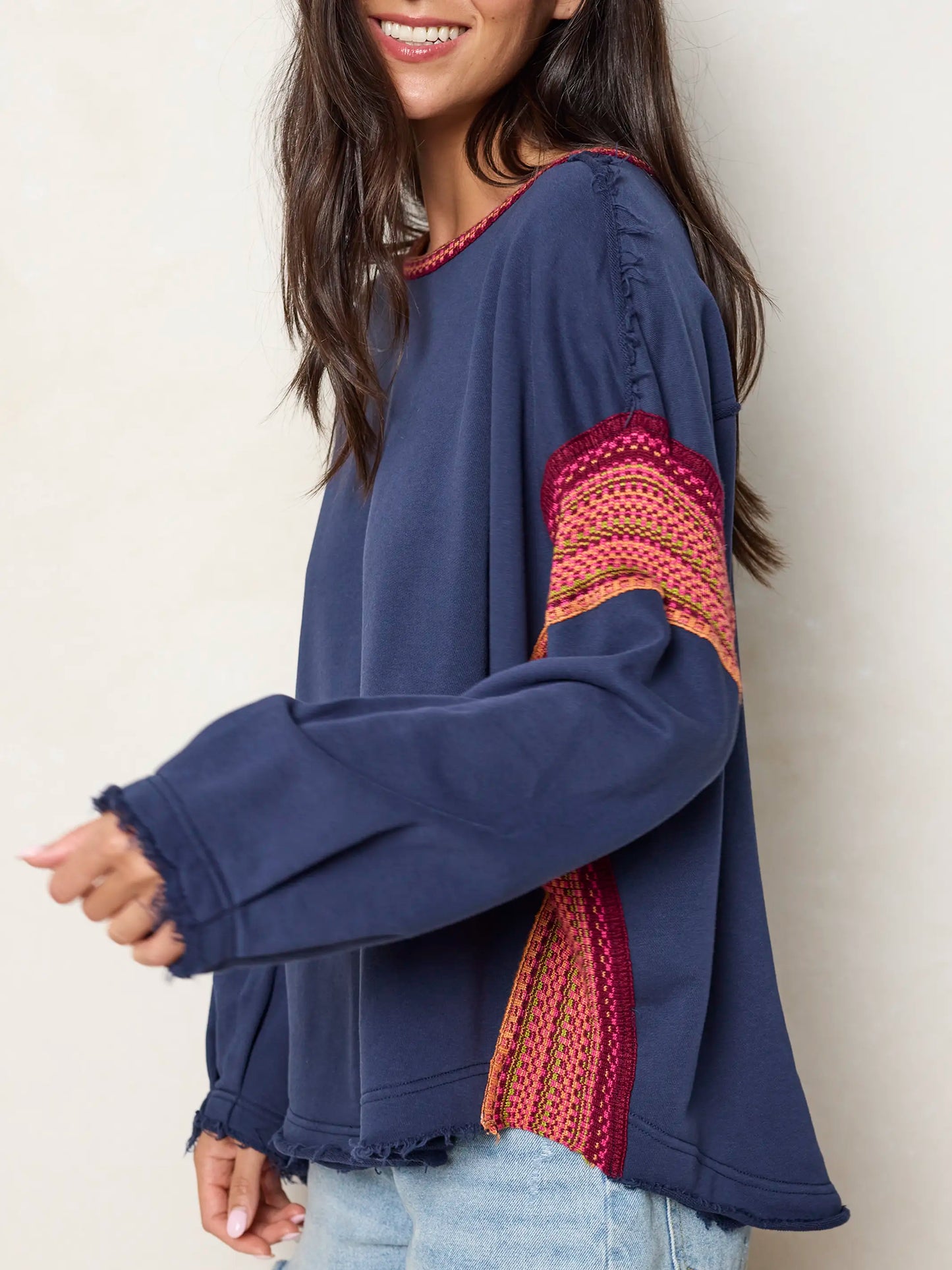 Knit Trim Sweatshirt - Navy
