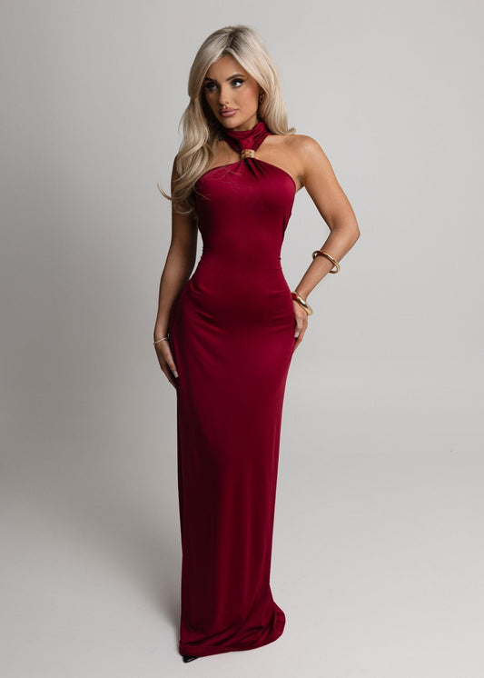 Romance Me Halterneck Maxi - Wine