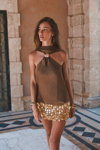 Miramar Gold Payette Mini Skirt