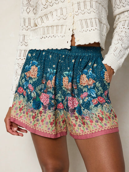 Maribel Shorts - Dark Teal Carnations