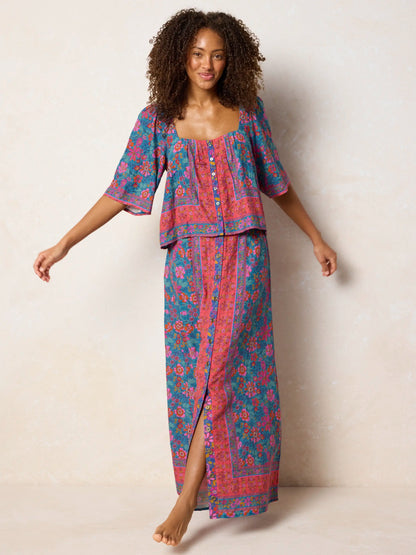 Kalli Top - Teal Boho Border Scarf