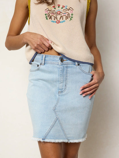 Frayed Denim Mini Skirt - Light Wash