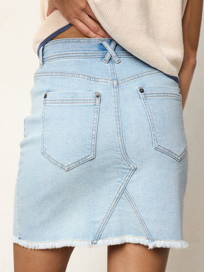 Frayed Denim Mini Skirt - Light Wash