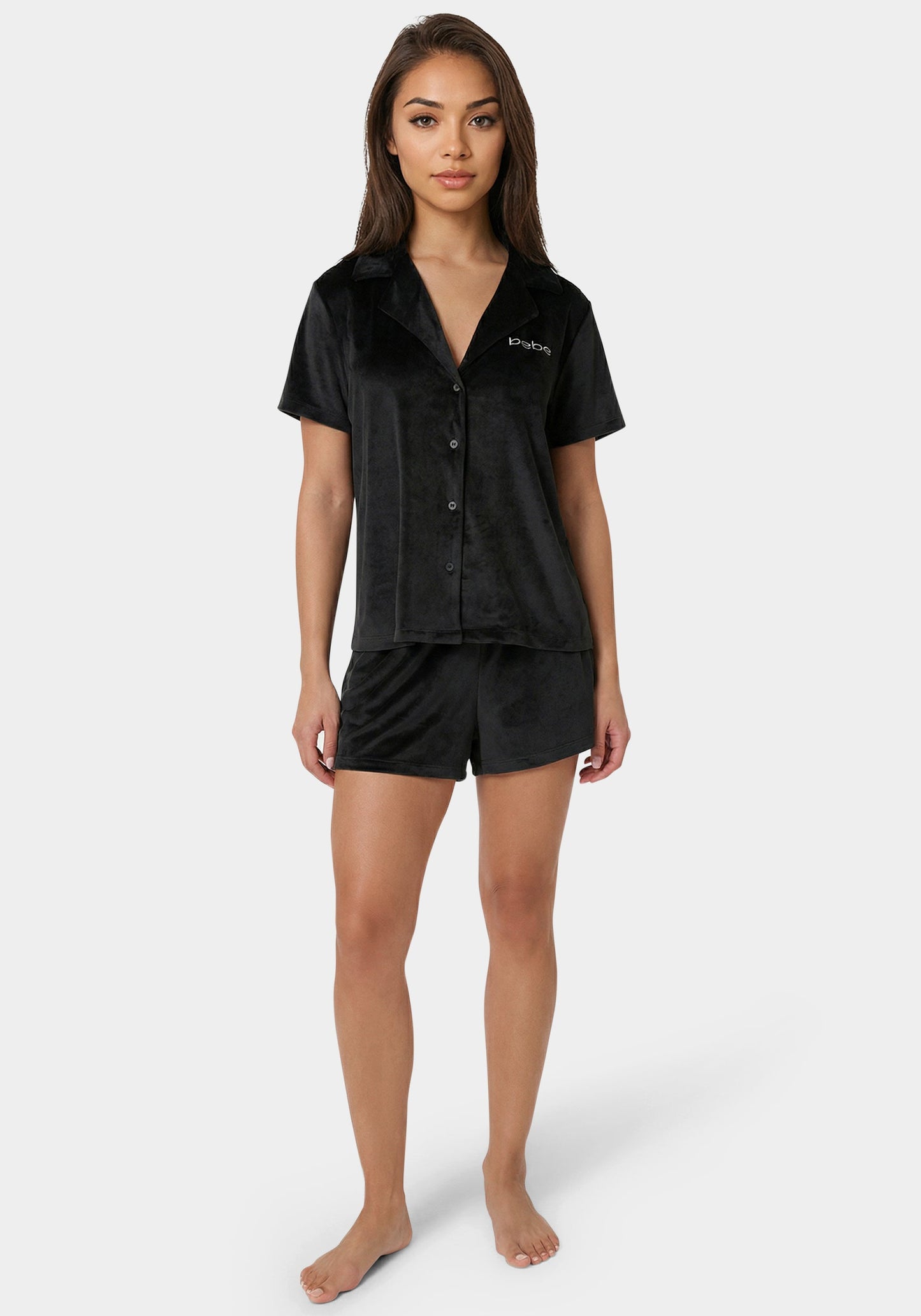 2pc Velour Super Soft Notch Collar Lounge Short Set