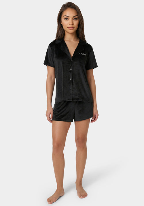 2pc Velour Super Soft Notch Collar Lounge Short Set
