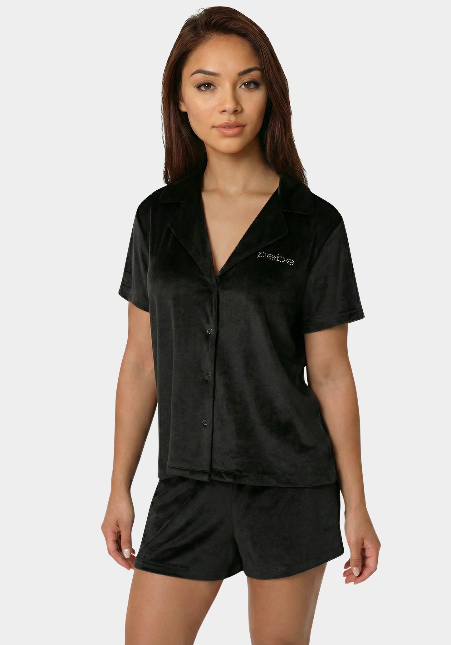 2pc Velour Super Soft Notch Collar Lounge Short Set