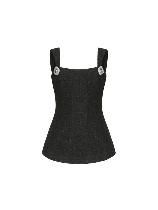 Annabella Textured Woven Black Bow Top