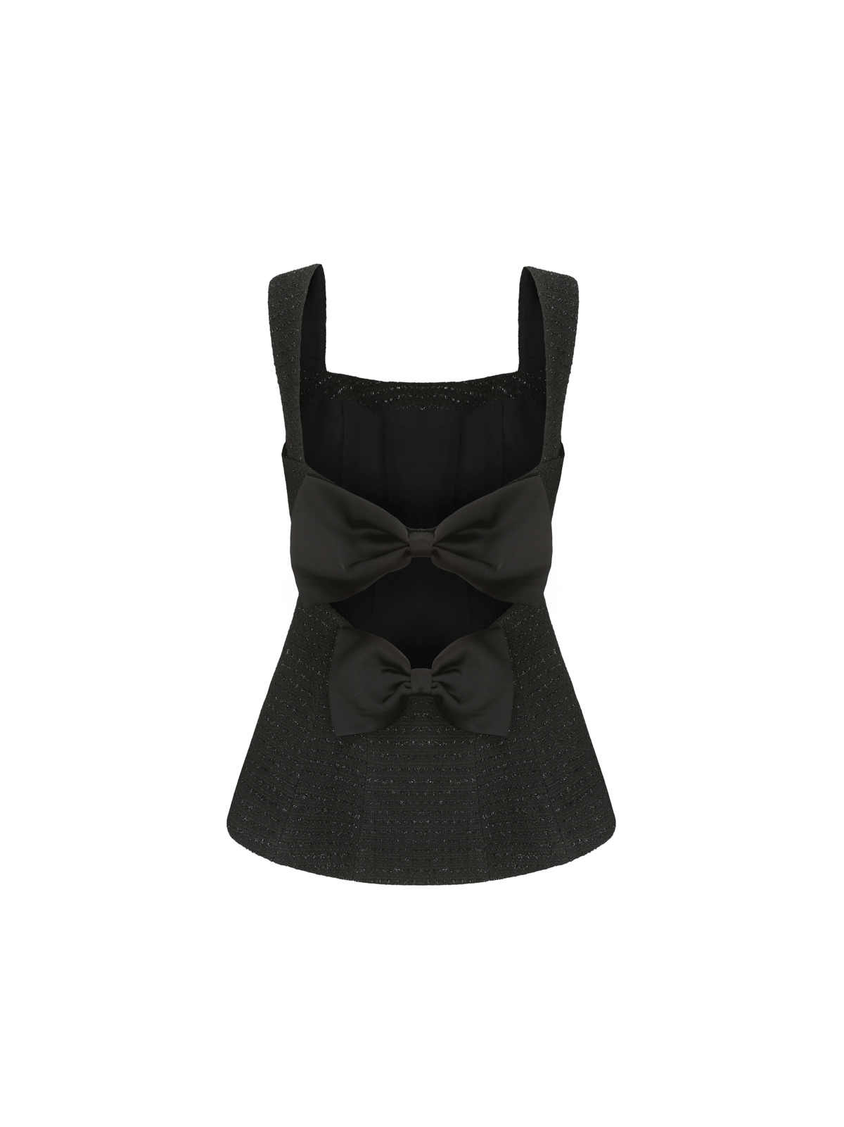 Annabella Textured Woven Black Bow Top