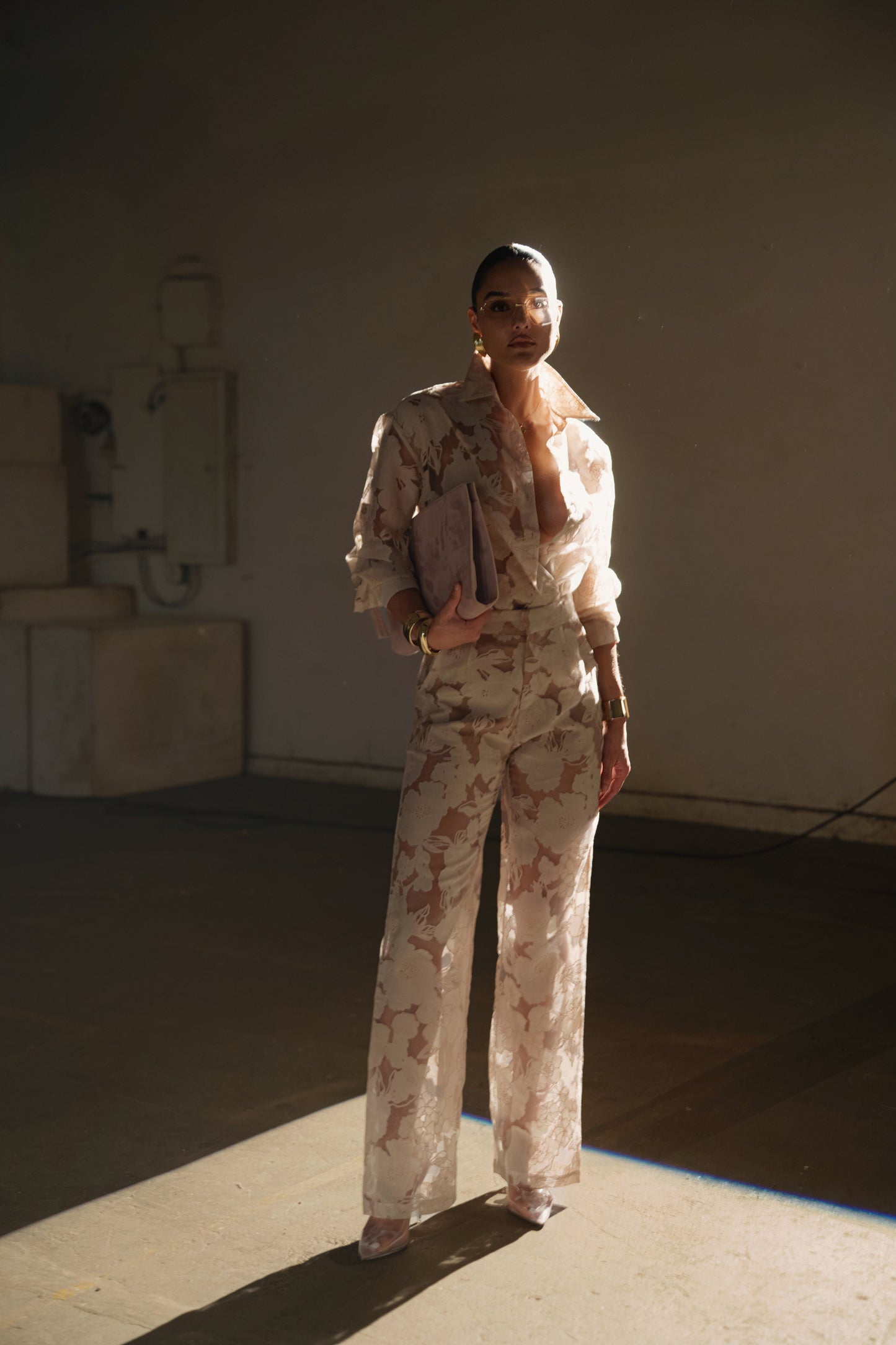PRE-ORDER Beige Organza Floral Pant