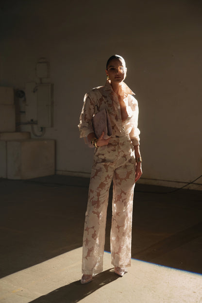 PRE-ORDER Beige Organza Floral Pant