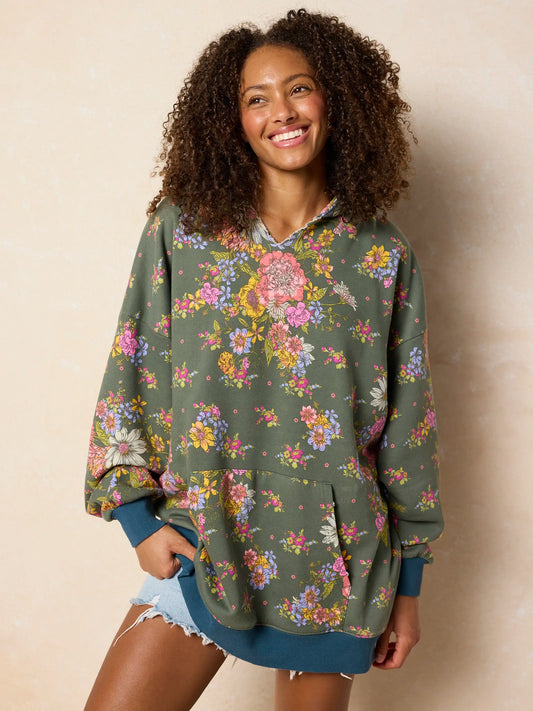 Oversized Printed Hoodie - English Garden Charcoal